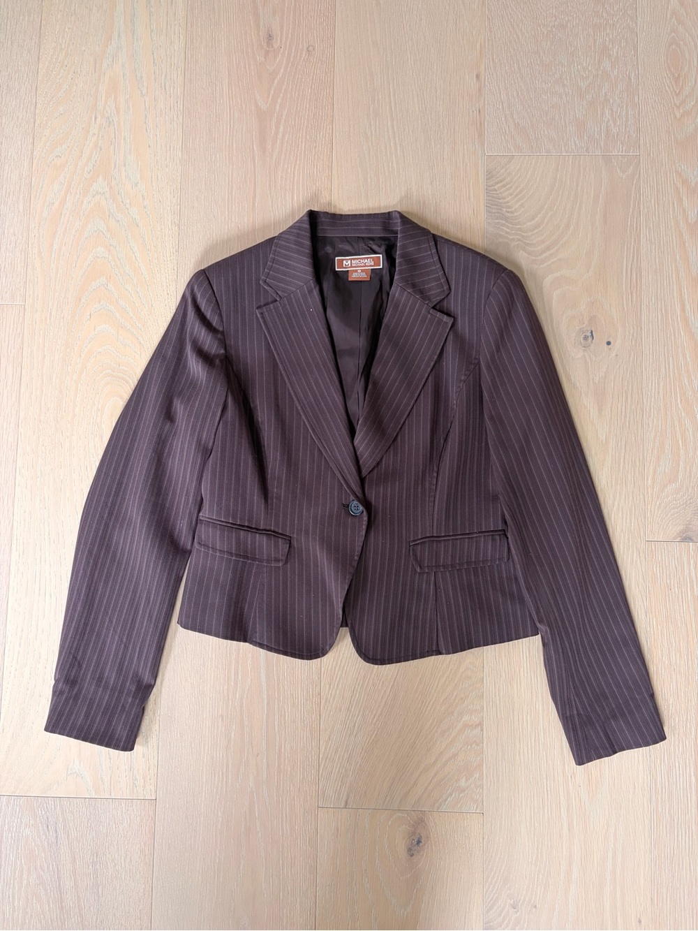 Michael Michael Kors Brown Pinstripe Cropped Blazer Size 10